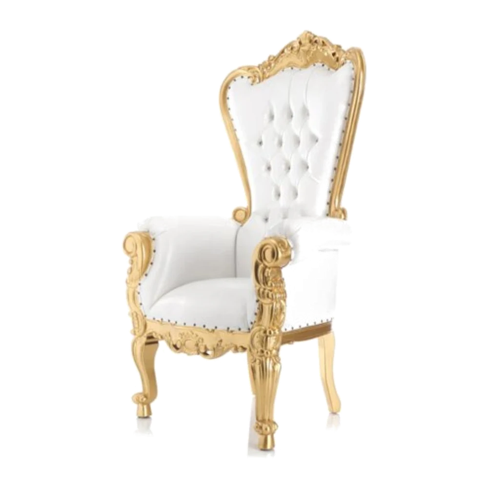 Throne Chair Leather Gold/White