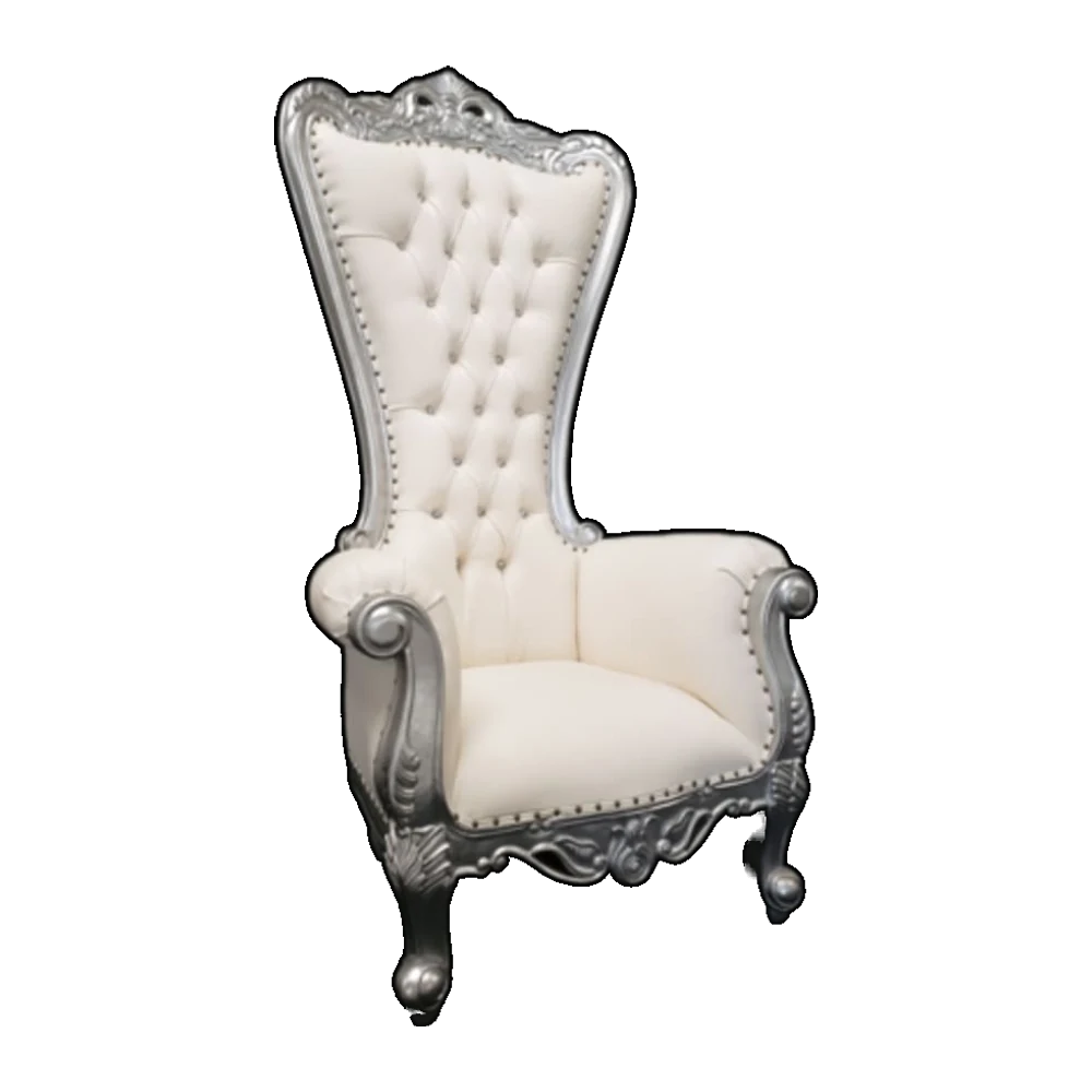 Throne Chair Leather Silver/White